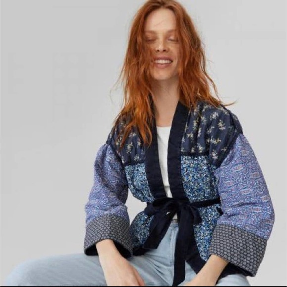 GAP Jackets & Blazers - 132 GAP Jacket Women's Medium Blue Quilted Kimono Patchwork Tie Belt Size L